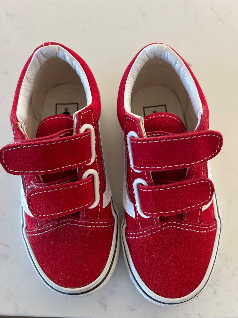 Vans Kids Red Velcro Canvas Sneakers with White Stripe